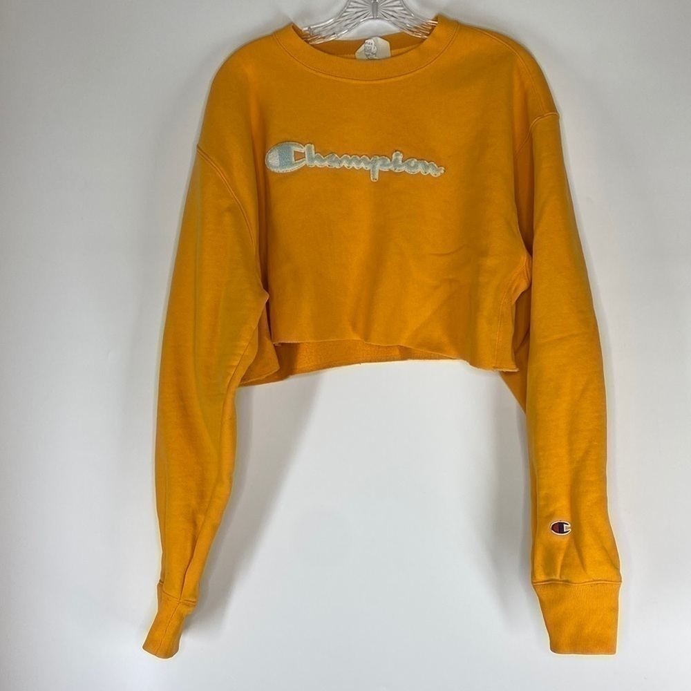 Champion Reverse Weave Orange Cropped Hooded Sweatshirt Size Large